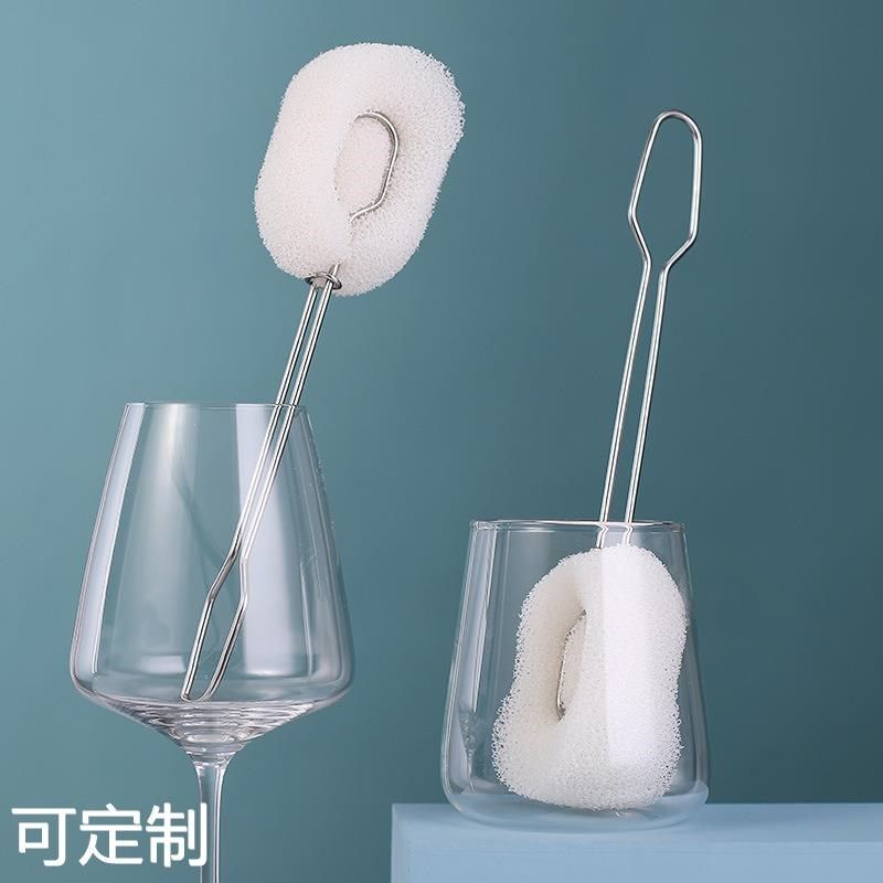 不锈钢洗杯刷可替换刷头仿丝瓜络家用长柄海绵清洁刷子厨房清洁刷