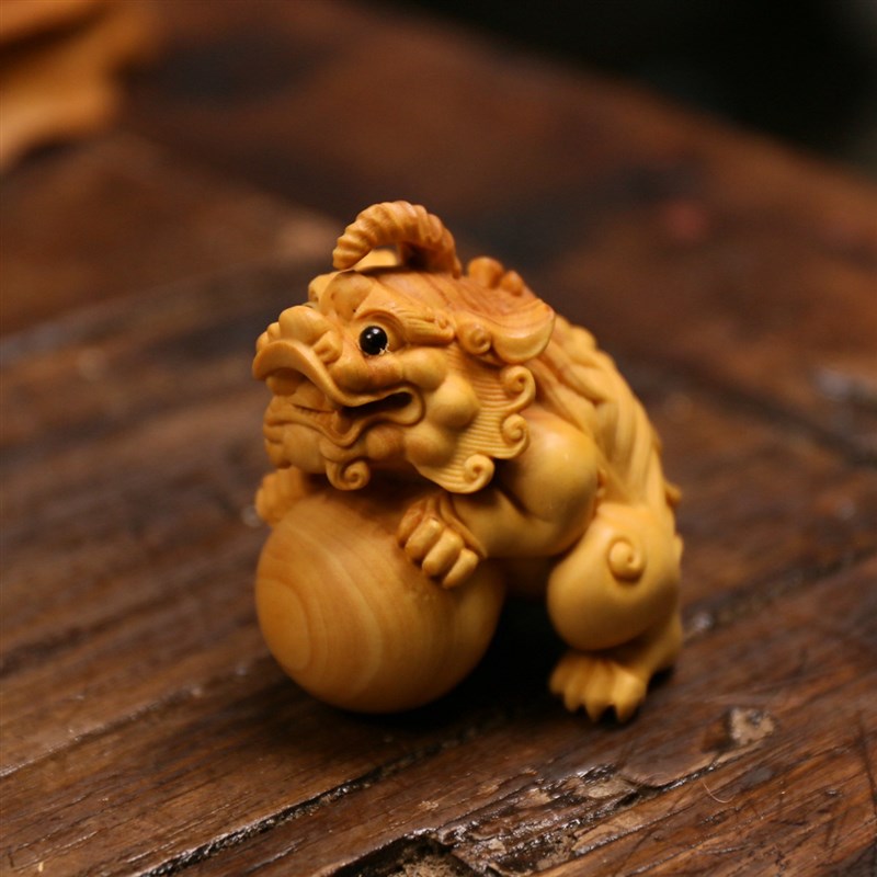 小叶黄杨木雕文玩摆件手把件雕刻工艺礼品摆饰木质实木神兽天禄貔