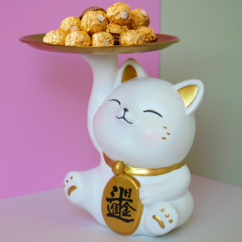 招财猫托盘收纳钥匙摆件客厅家居电视柜玄关装饰办公开业乔迁礼品,家居饰品,装饰摆件,淘宝优惠券,粉丝福利购,淘宝优惠卷
