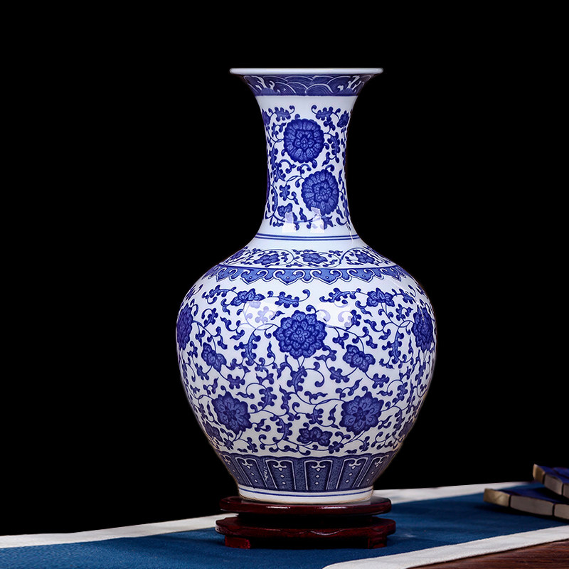 景德镇陶瓷器仿古青花瓷花瓶工艺品摆件新中式客厅玄关装饰品