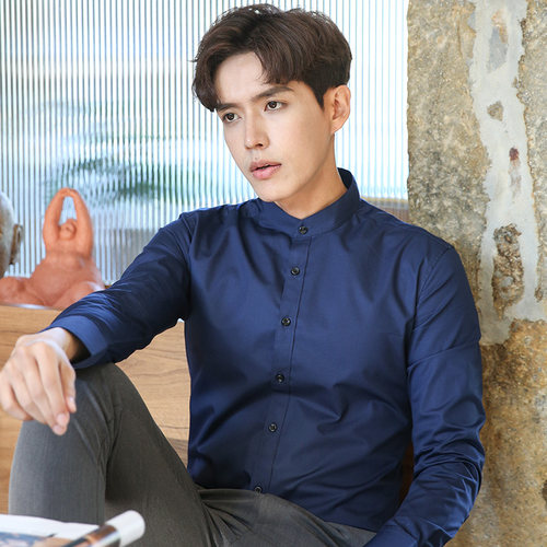 白衬衫男长袖2021年秋职业圆领立领商务西装正装免烫工装男士衬衣