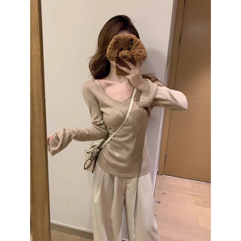 春秋季新款v领修身显瘦长袖打底针织衫上衣洋气喇叭袖内搭毛衣女,女装/女士精品,毛针织衫,淘宝优惠券,粉丝福利购,淘宝优惠卷