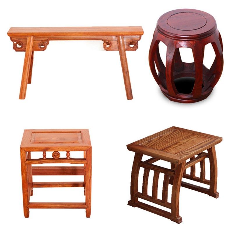 中式仿古铜钱方凳红花梨鸡翅原实木将军弯腿长条马鞍圆鼓凳餐圈椅