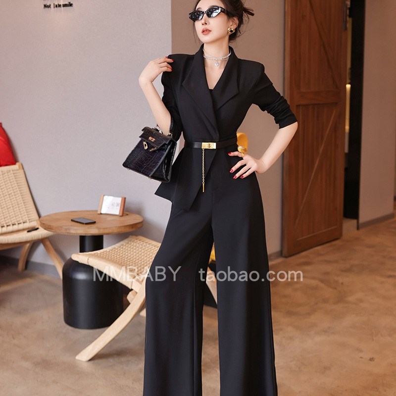 ol气质假两件套连体裤女高级感职业显瘦西装阔腿裤连衣裤春季新款