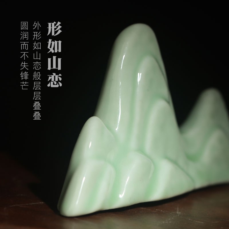 墨尘青瓷陶瓷毛笔搁笔山古风日式毛笔托搁笔筒笔架镇尺文房四宝书