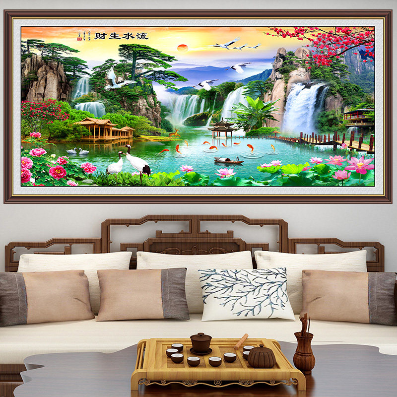 八方聚财山水画风景画墙贴客厅壁画沙发背景墙装饰画墙面自粘贴画