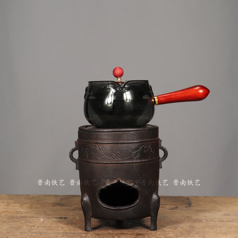仿古铸铁三足炭火炉温酒炉老式围炉煮茶炉老式铁器套炉炭火炉摆件
