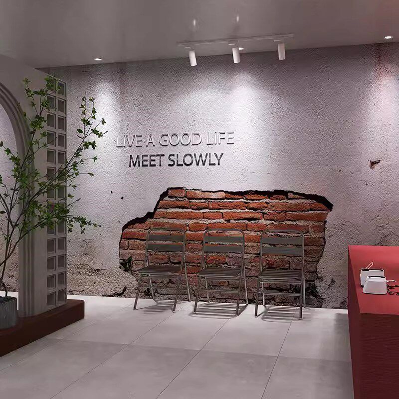 复古怀旧水泥砖纹墙壁纸工业风酒吧墙面装饰壁画火锅店d墙纸