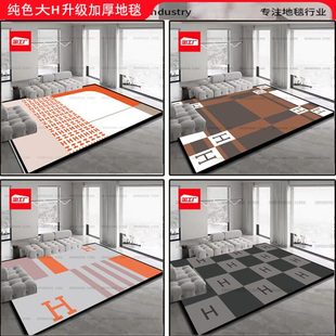 爱马橙色大H客厅地毯轻奢高级卧室全屋满铺家用可擦洗地毯垫 新款
