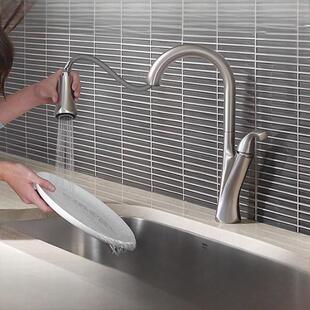 摩恩厨房水龙头洗菜盆冷热铜体两用旋转防溅专用池洗碗水槽9124
