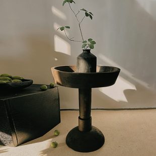 侘寂风实木沙发边几创意圆形茶几客厅家用小户型民宿高级感咖啡桌