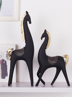 北欧创意母子黑马动物摆件家居装饰工艺品客厅电视柜摆设礼物礼品