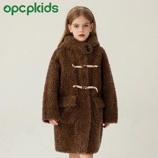 OPCP儿童皮草外套2024秋冬新款 提格拉多全羊毛一体宝宝大衣 女童装