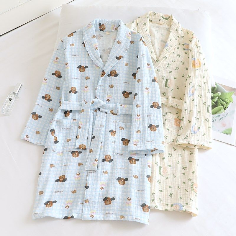 2025新款儿童春秋夏季薄款纯棉纱布睡袍男童浴袍可爱小狗家居袍