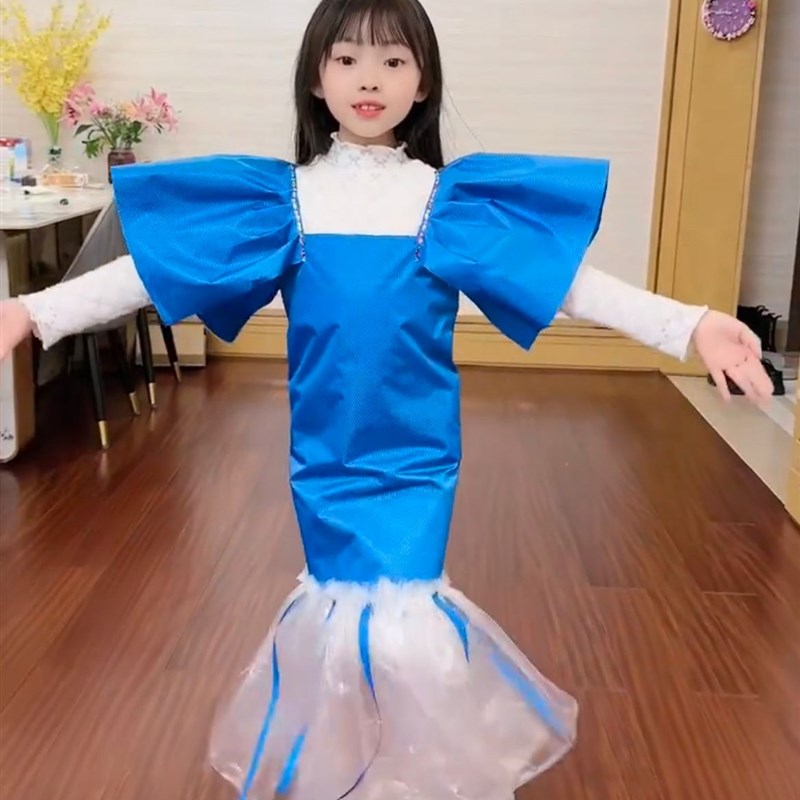 女童环保服装儿童时装秀幼儿园亲子走秀环保服手工创意公主裙母女
