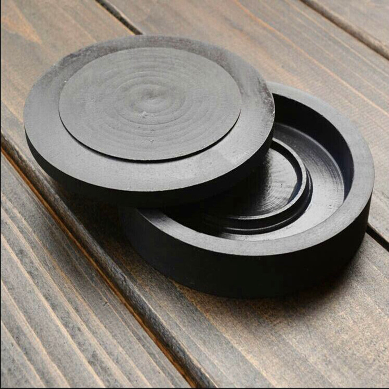 包邮4寸带盖罗纹砚 学生砚台书法书画墨盒精品原石端砚四寸螺纹砚