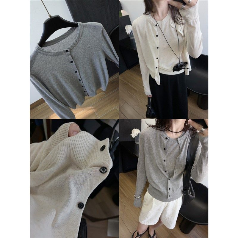 格雷系两件套春夏麻薄针织背心+开衫圆领外套叠穿极简灰色MI*U风