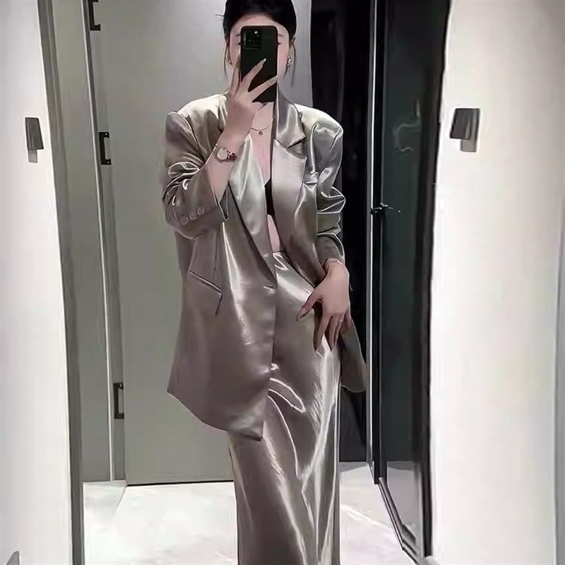 高级感休闲西装外套女春季新款气质中长款西服半身裙子两件套装女