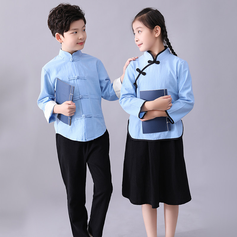 儿童民国演出服复古风女童国学合唱团五四青年学生男童中山装六一