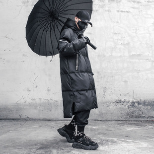 暗黑山本风长版羽绒棉服外套冬季小众拉炼加厚保暖棉衣连帽面包服