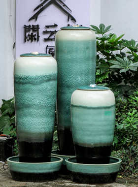水冒纹循环水景观流n水加湿器喷水陶罐花瓶创意摆件茶室火焰中式
