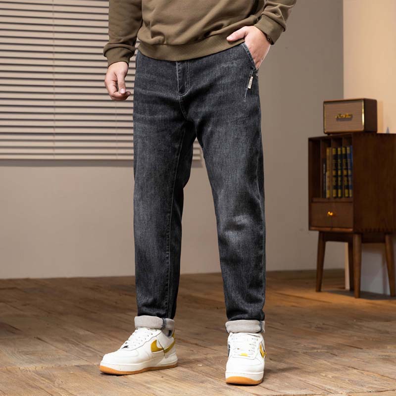 2023秋冬新品弹力胖子男装牛仔裤宽松复古百搭休闲直Y筒大号长裤