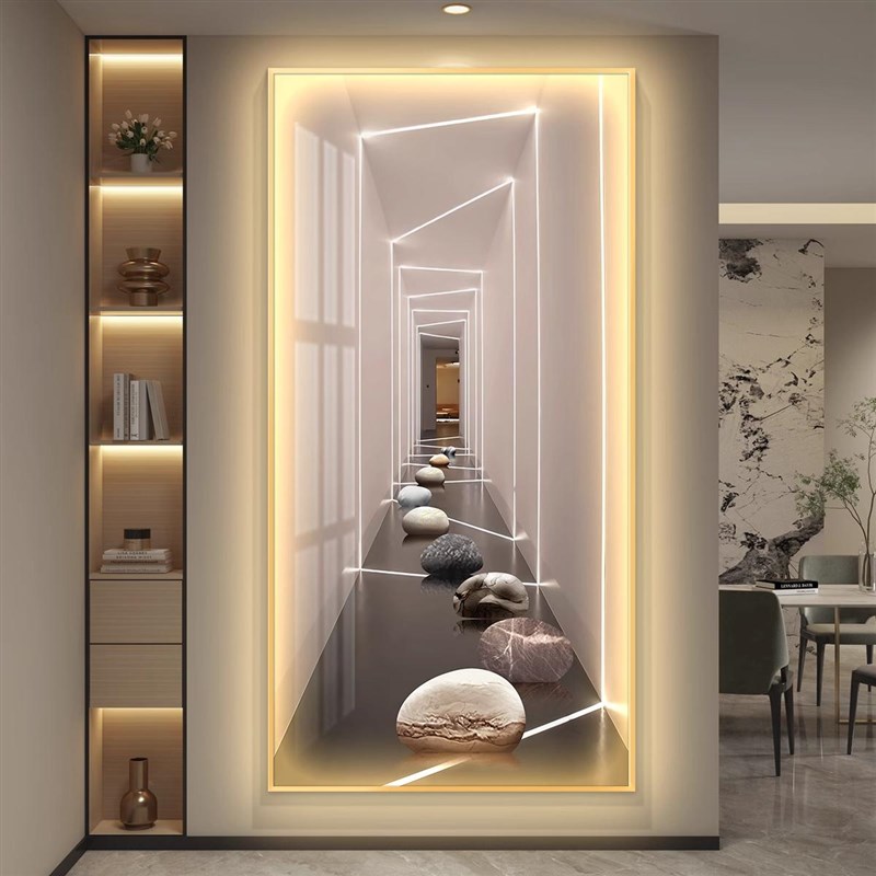 轻奢led带灯入户玄关装饰画挂画E壁画走廊过道简约现代空间几何