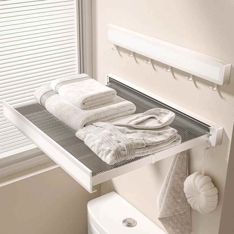 浴室隐形折叠浴巾架免打孔卫生间A伸缩毛巾架厕所壁挂置物收纳架