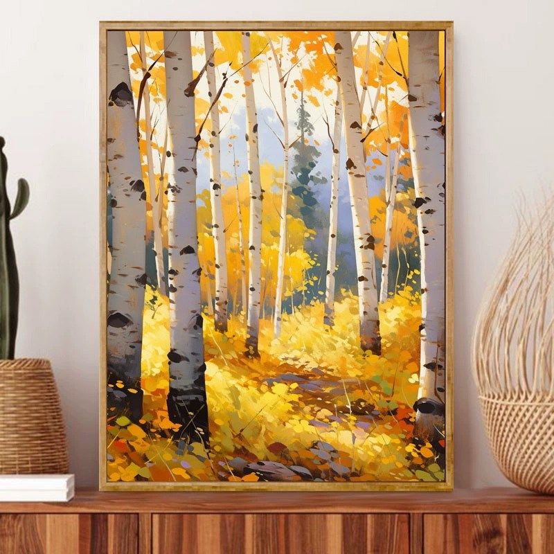 白桦林数字油画diy手v绘手工填色丙烯画油彩挂壁画装饰画
