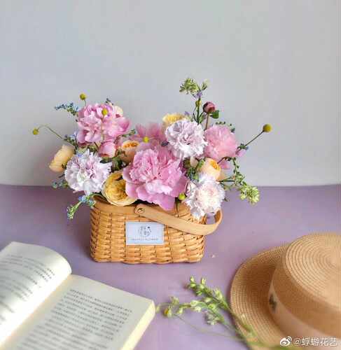 七夕情人节花艺活动插花编织手提篮子藤编木片花篮子