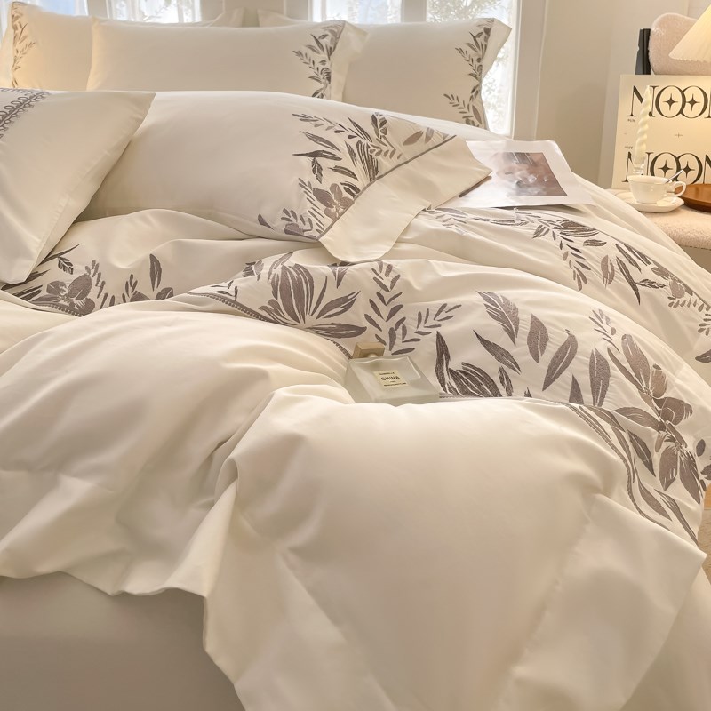 高档A类母婴级200支长绒棉四件套纯棉刺绣被套轻S奢高级感床上用