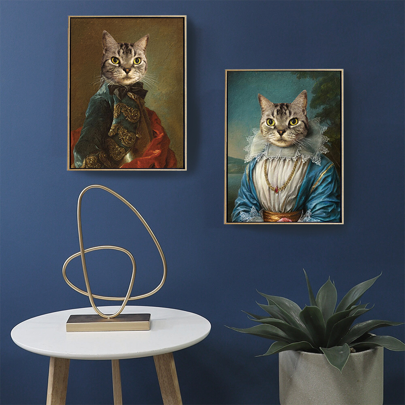 三碗猫子宠物挂画玄关客厅装饰画动物照片仿油画猫咪狗肖像画定制图片