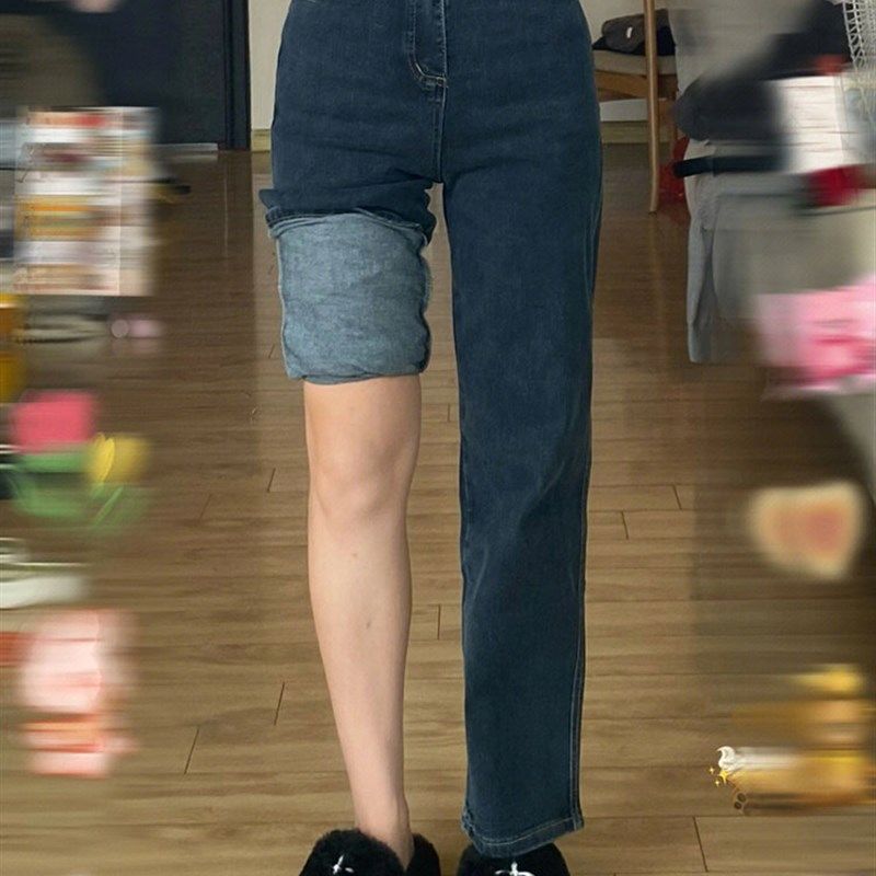 梨形身材遮胯裤子大码女装直筒九分牛仔裤小个子微胖女生穿搭春款