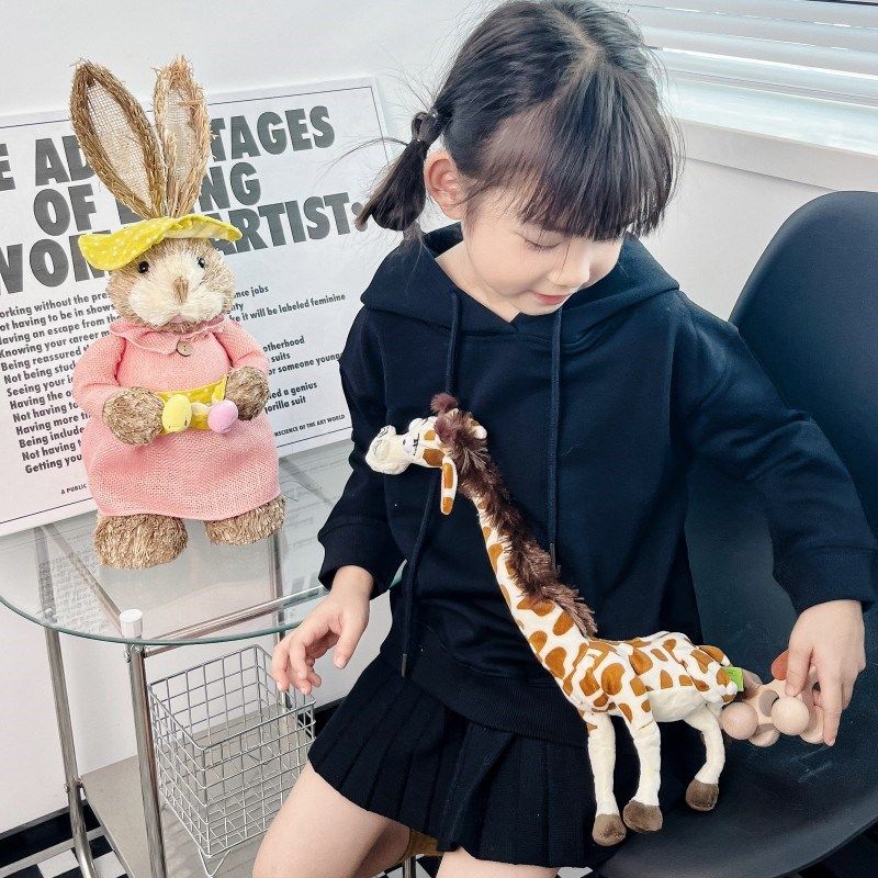 男童立体动物长颈鹿衣服女童卫衣春秋款2023新款连帽上衣秋装童装