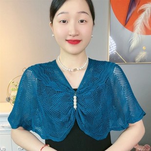带胸针 空调针织镂空披肩外搭可穿时尚 春夏季 护颈显瘦 袖 套薄款