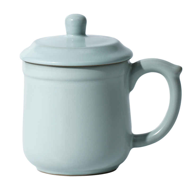 汝窑茶杯 个人办公杯会议室泡茶带盖喝茶杯子陶瓷水杯过滤老板杯