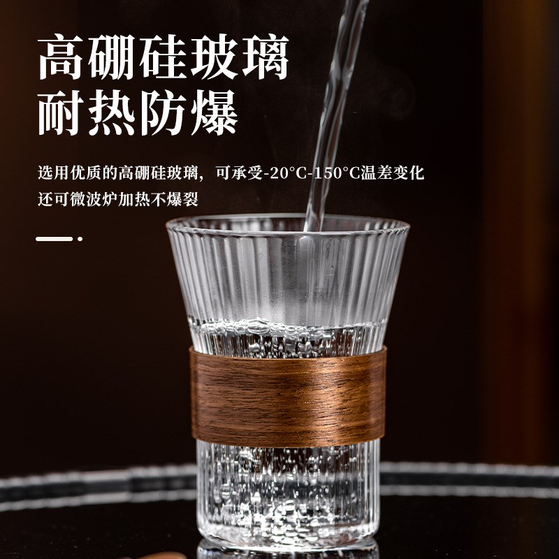 高硼硅玻璃杯美式拿铁杯颜值竖纹泡茶杯子挂耳式冰咖啡杯家用
