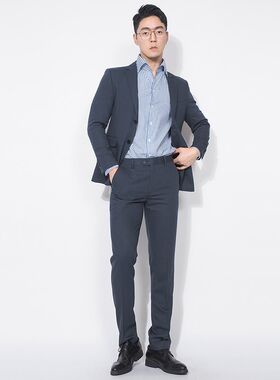 川泽男士纯色西装二件套新款韩版修身轻商务套西日常休闲西服套装
