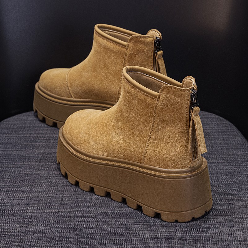 厚底增高马丁靴女英伦风2024冬季新款真皮加绒小个子爆款松糕短靴