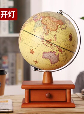 新款木质小夜灯地l球仪桌面摆件带抽屉卧室儿童书房装饰品家居礼