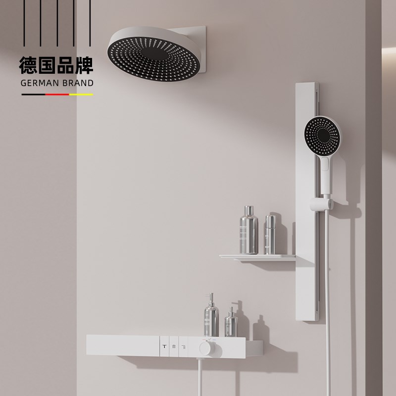 德国636明暗装淋浴花洒套装入墙式J升降杆置物台恒温淋浴屏