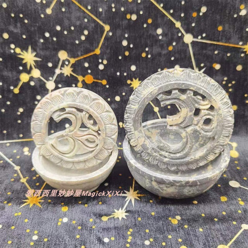 皂石OM熏香炉线香托香插瑜伽J香薰复古摆件装镂空