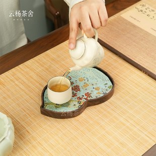 实木小型茶台葫芦茶盘功夫茶具办公室家用 黑胡桃木福多多干泡台