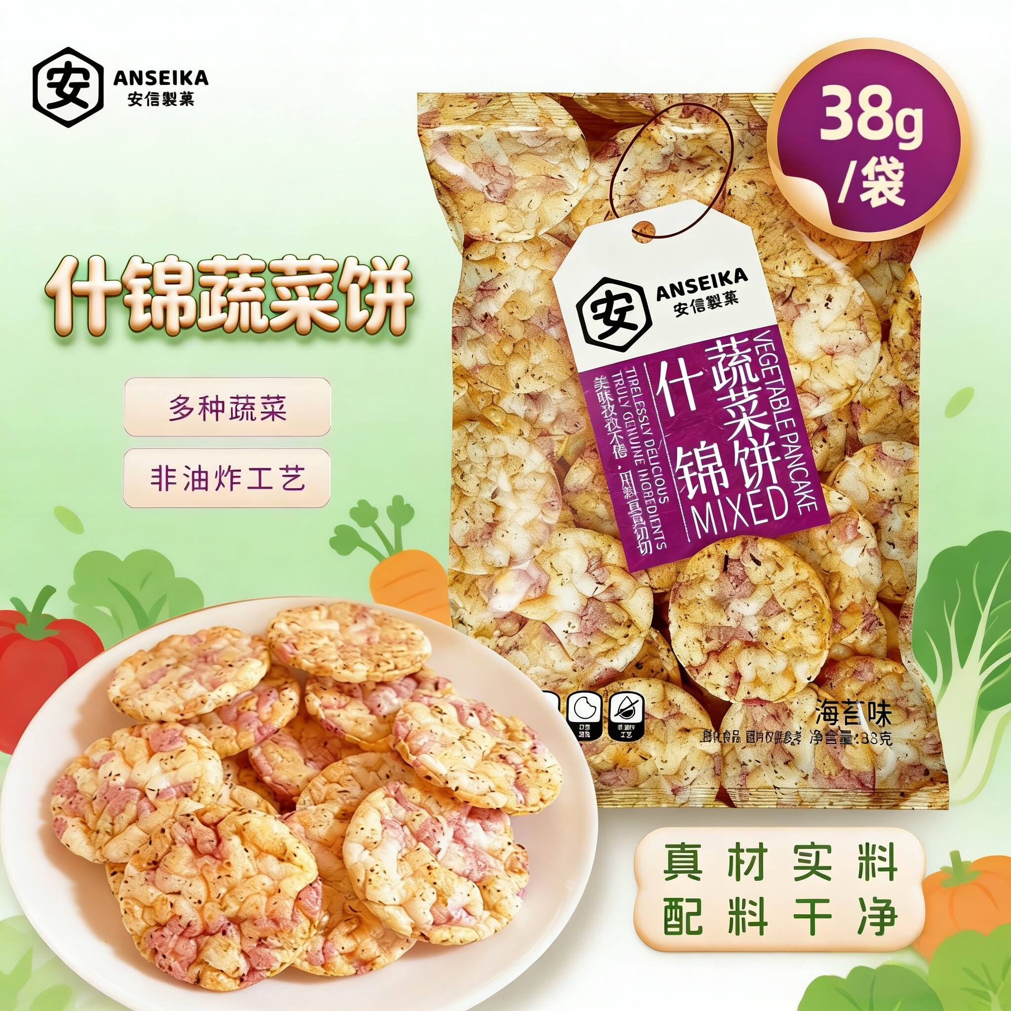 【2件6折】安信制果蔬菜米饼10种蔬菜原料非油炸饼干休闲零食