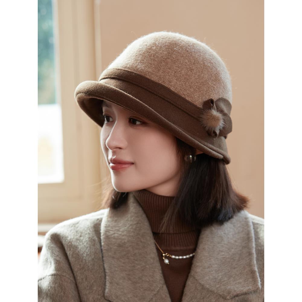 时尚百搭翘檐盆帽女士民国风复古气质百搭时尚渔夫帽子秋冬天保暖