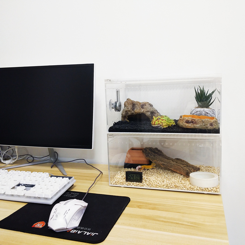 寄居蟹宠物饲养箱透明亚克力蜘蛛角蛙玩具蛇饲养盒守宫蜥蜴一体缸