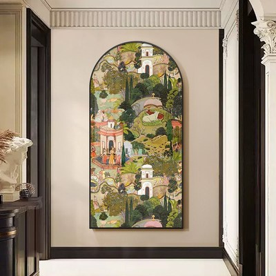 斋浦尔法式玄关装饰画中古风拱形走廊过道挂画客厅入户门复古壁画
