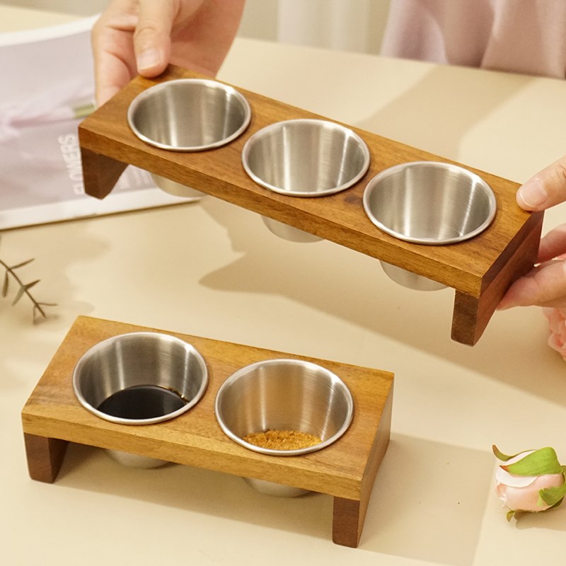 调料碟韩式商用味碟烤肉火锅蘸料碟小吃凉菜碟分格碟带木