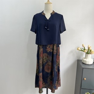 洋气花色假两件套裙子 连衣裙中老年女夏季 母亲节妈妈夏装 2024新款