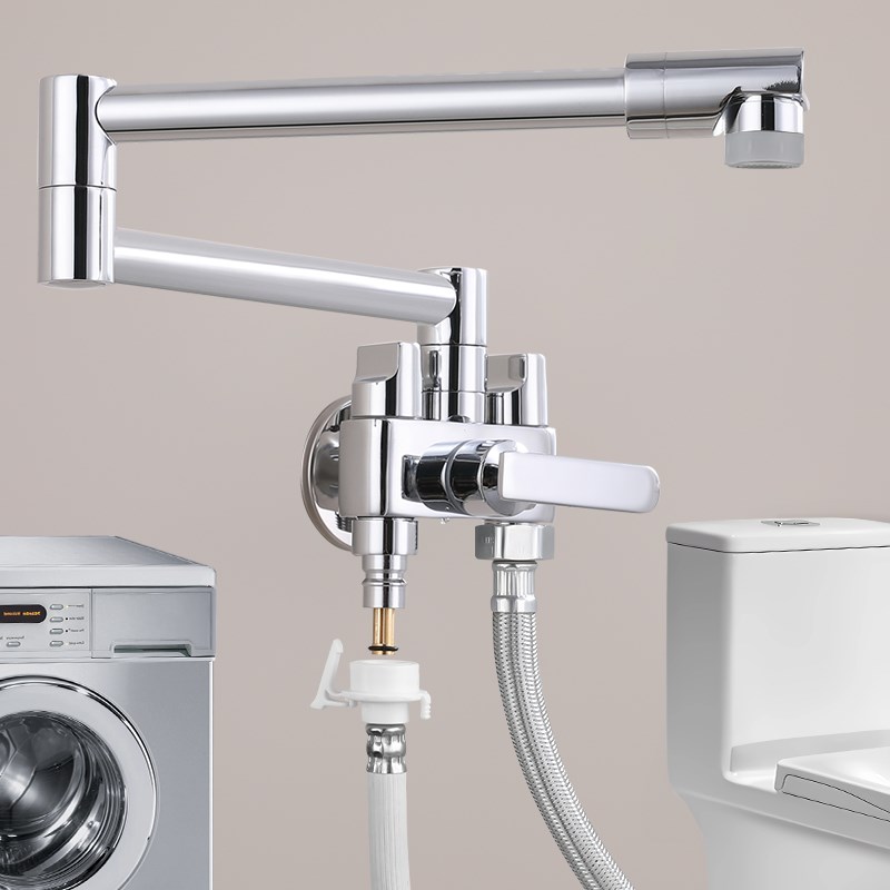 洗衣机水龙头单冷万向可旋转加长一进三出三控拖把池折叠龙头全铜